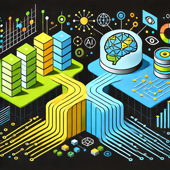 Grafik die Datenfluss und KI Neuronale Netzte zeigt